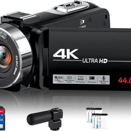 4K Video Camera Camcorder Ultra 44MP Vlogging Camera for YouTube 18X Digital Zoom Camcorder 3.0" IPS Screen IR Night Vision with External Mic, Controller, 2 Batteries and 32G SD Card