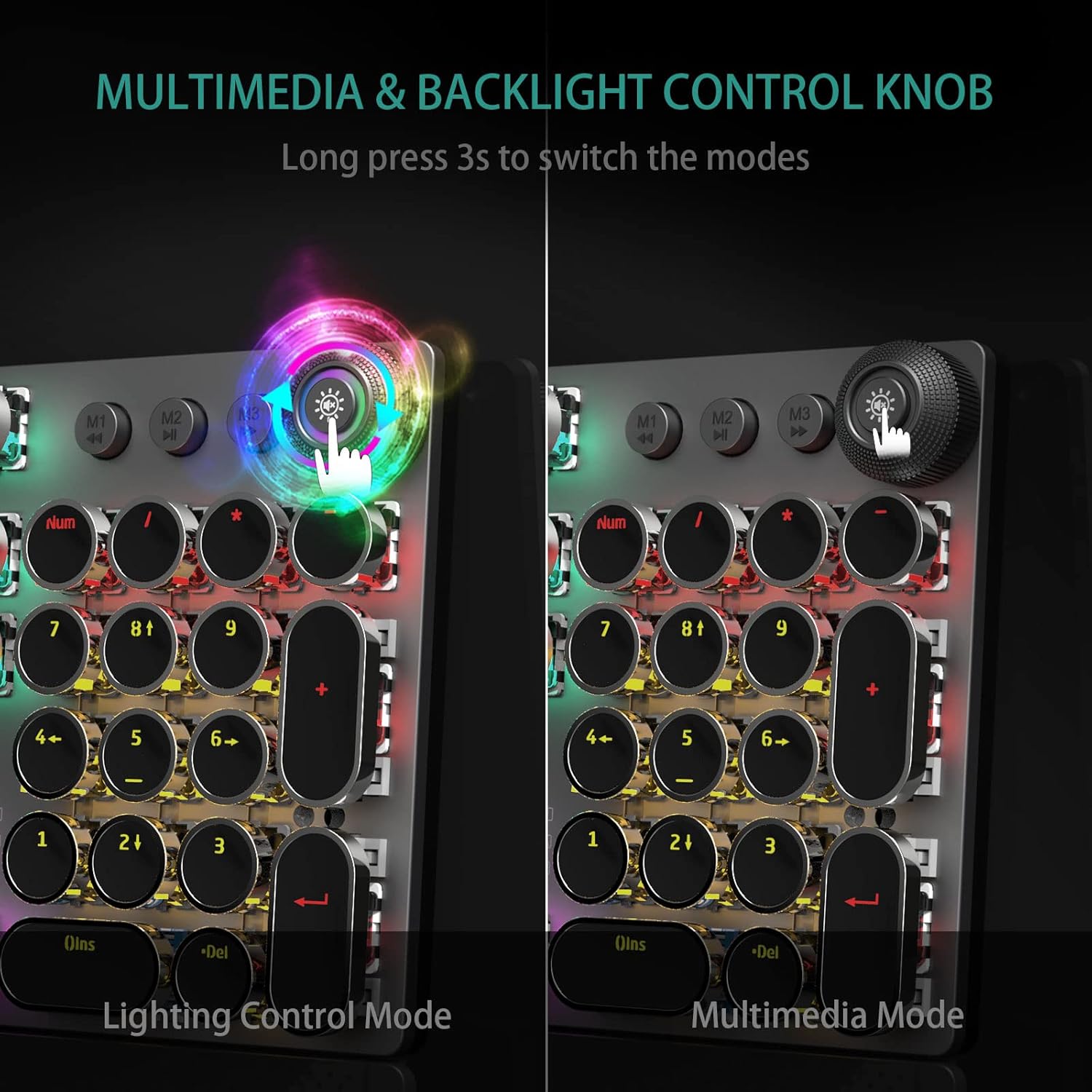 AULA F2088 Typewriter Style Mechanical Gaming Keyboard Blue Switches,Rainbow LED Backlit,Removable Wrist Rest,Media Control Knob,Retro Punk Round Keycaps,USB Wired Computer Keyboard - Image 3