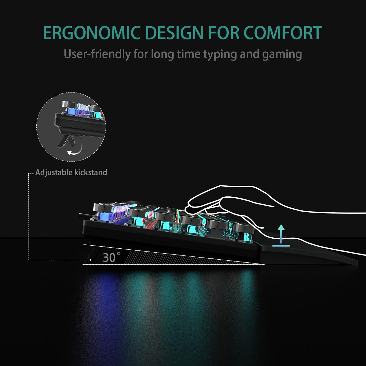 AULA F2088 Typewriter Style Mechanical Gaming Keyboard Blue Switches,Rainbow LED Backlit,Removable Wrist Rest,Media Control Knob,Retro Punk Round Keycaps,USB Wired Computer Keyboard - Image 7