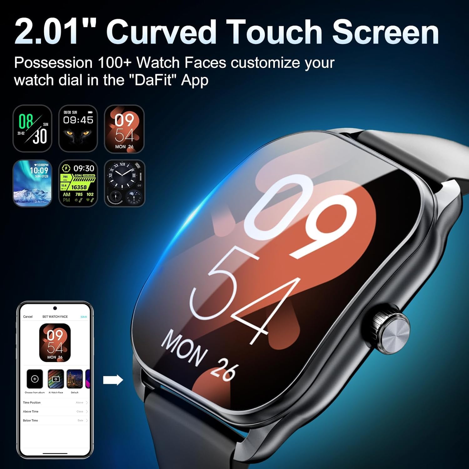Curve Smart Watch for Men(Answer/Make Call), 2.01" Smartwatch with Heart Rate/Sleep Monitor, Fitness Tracker with 120+ Sports Modes IP68 Waterproof Fitness Watch for Android iOS - Image 2