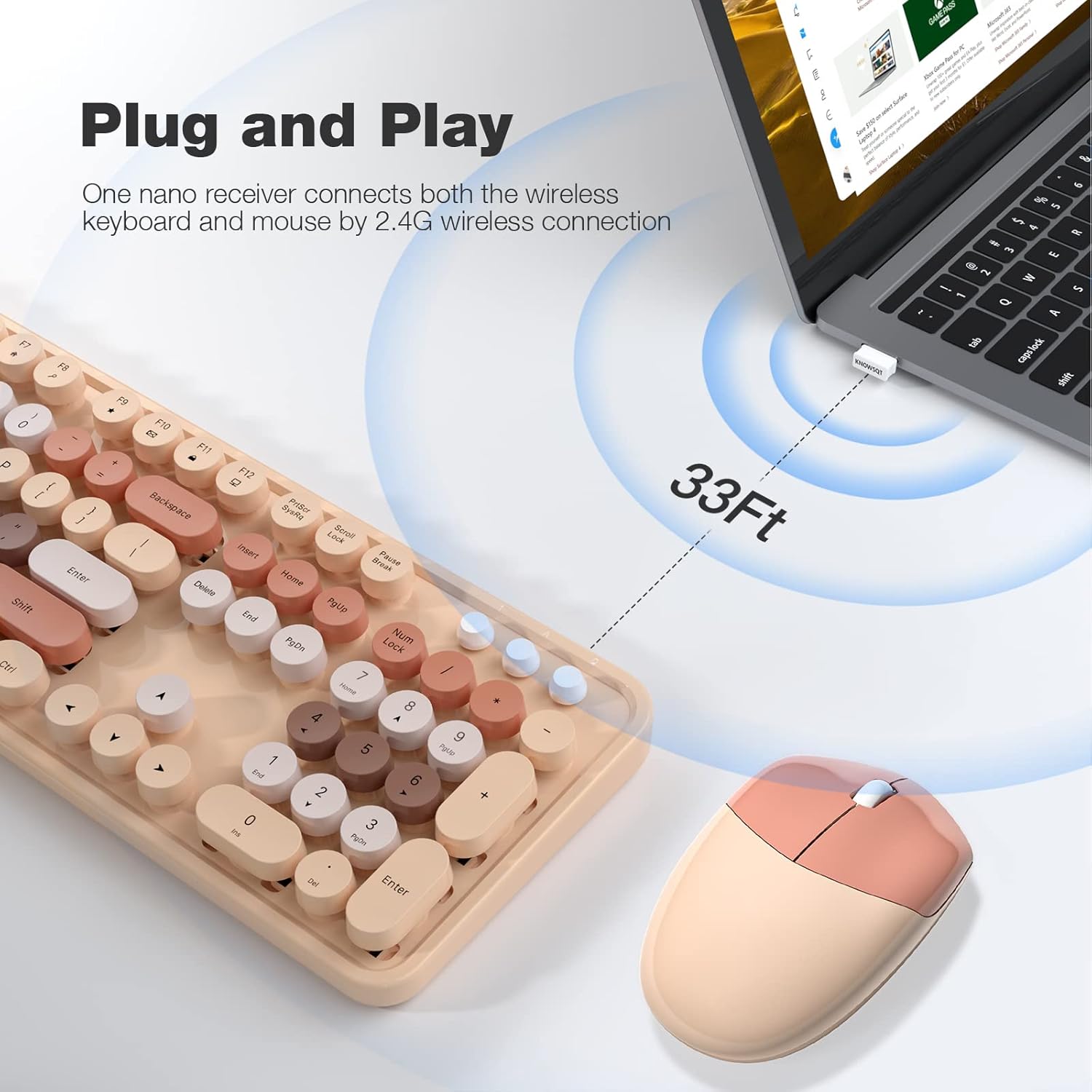 MOFII Wireless Keyboard and Mouse Combo,2.4GHz Retro Full-Size Keyboard with Number Pad and Cute Mouse for Computer PC Desktops Laptop WindowsxP/7/8/10(Milk Tea Colorful-B) - Image 2