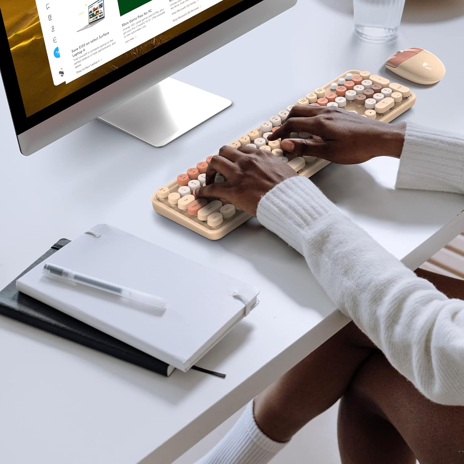 MOFII Wireless Keyboard and Mouse Combo,2.4GHz Retro Full-Size Keyboard with Number Pad and Cute Mouse for Computer PC Desktops Laptop WindowsxP/7/8/10(Milk Tea Colorful-B) - Image 6