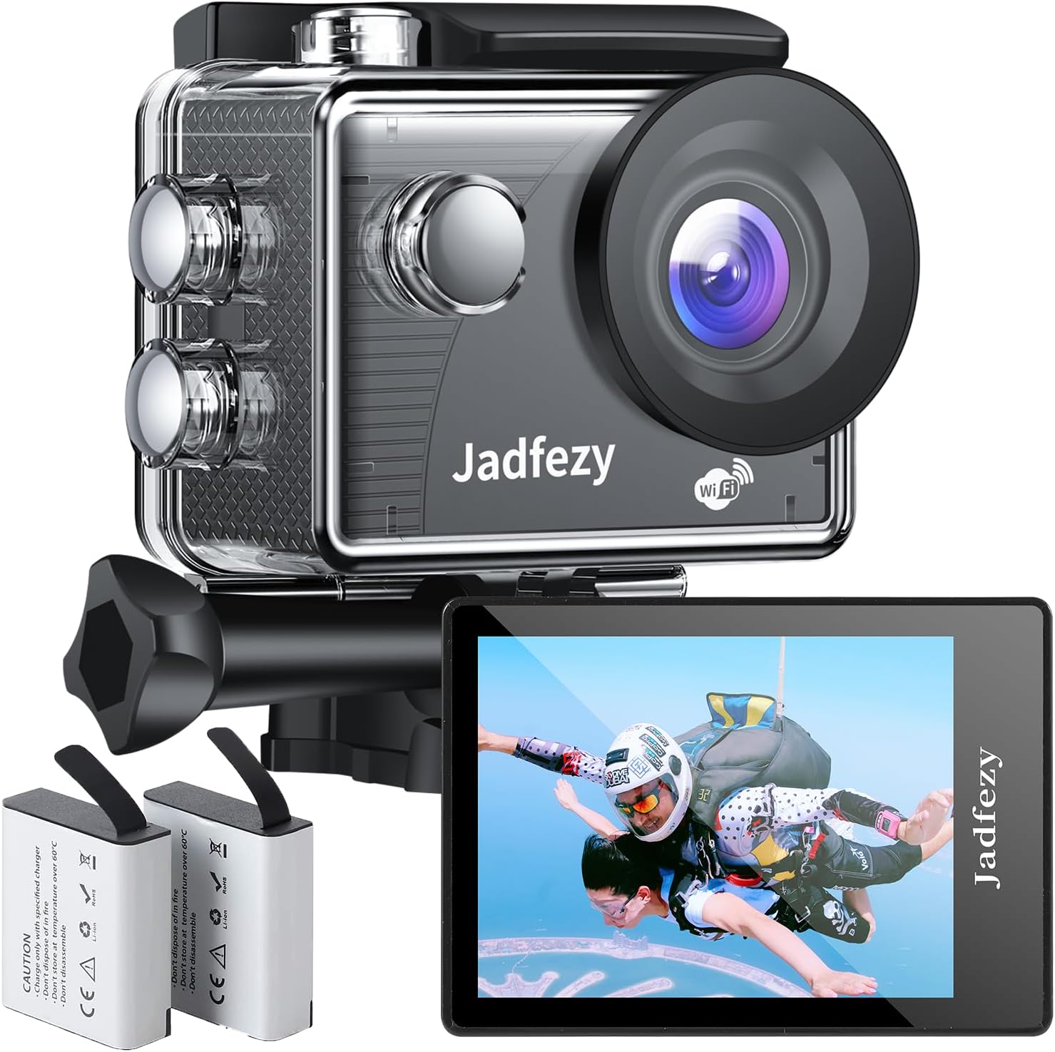 WiFi Action Camera Ultra HD 1080P, 12MP Sports Camera Wide-Angle 2" LCD Screen, 30m/98ft Underwater Waterproof Camera with 2 Batteries and Accessories Kit for Helmet and Bicycle etc.