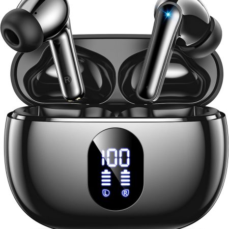 Wireless Earbuds, Bluetooth Ear Buds with Big Bass Stereo Sound, 48 Hours Playtime, Lightweight in-Ear Fit Earphones, IPX7, Hands-Free Calls with AI for iPhone, Android, Pad, Sports, Workout